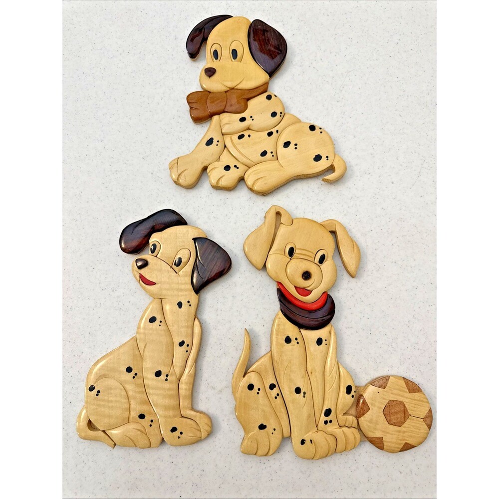 Lot 3 Wood Art Wall Hanging Dalmatian Puppy Dogs Hand Made Child's Room Decor